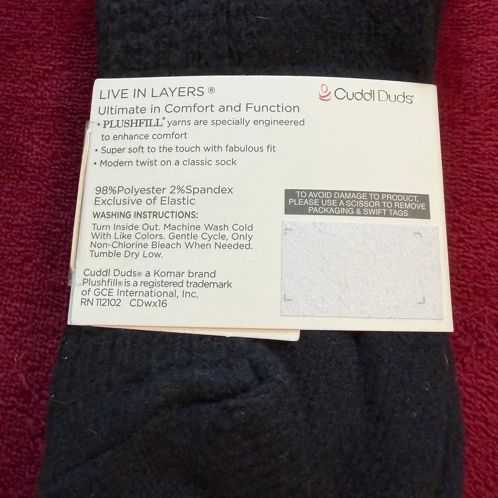 Cuddl Duds Slouchy Crew Socks Plushfill Black‎ Shoe Size 4-10 New 1 Pair
